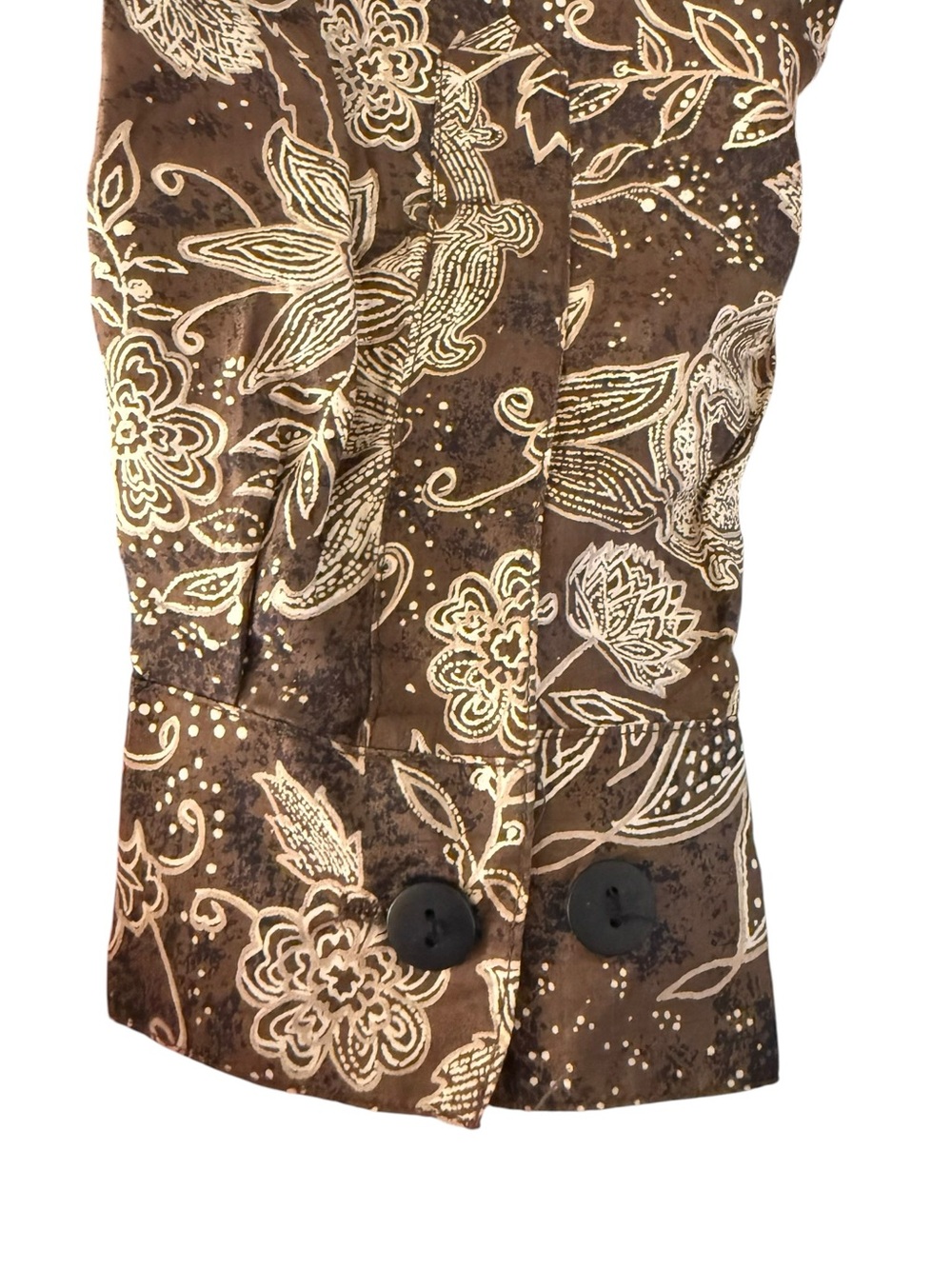 Vintage Anna & Frank Silk Paisley Floral Blouse XL Brown Tan Contrast Piping - Picture 8 of 15
